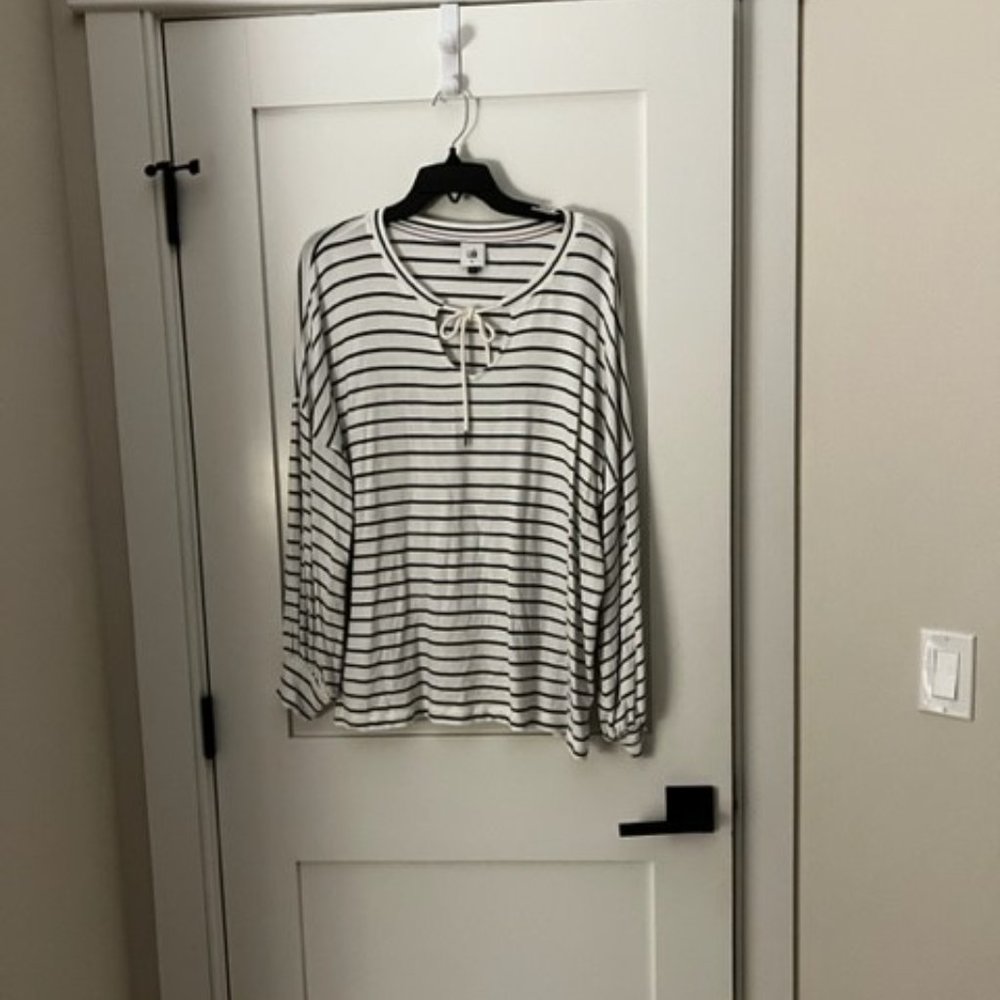 CAbi Black and White Striped Sweatshirt